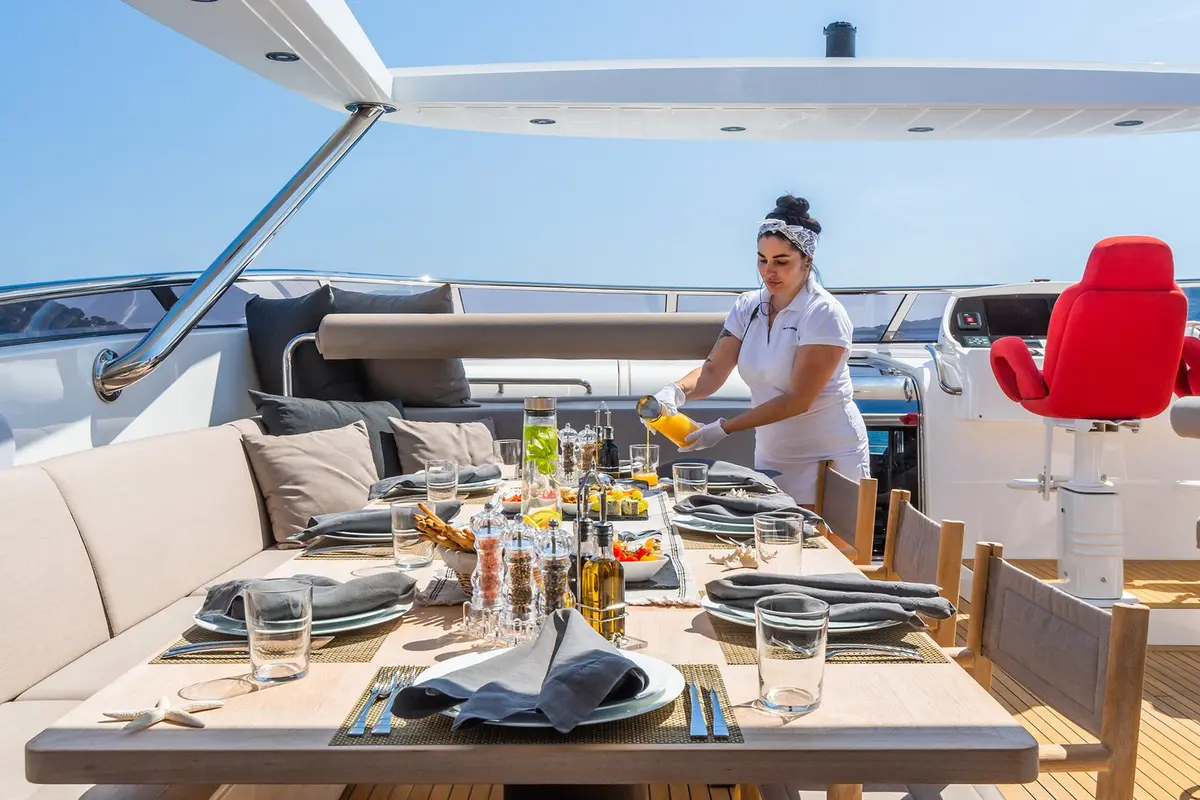 Cranchi A46, aft deck — Yacht Charter Saint-Tropez, Saint-Tropez. Cranchi A46 — 14m