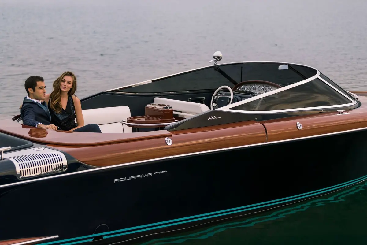 Riva Aquariva, main deck — Yacht Charter Saint-Tropez, Saint-Tropez. Mahogany-decked speed for a Gulf afternoon